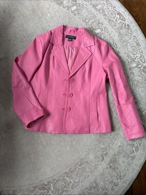 Vintage Dialogue Pink Leather Button-Front Blazer